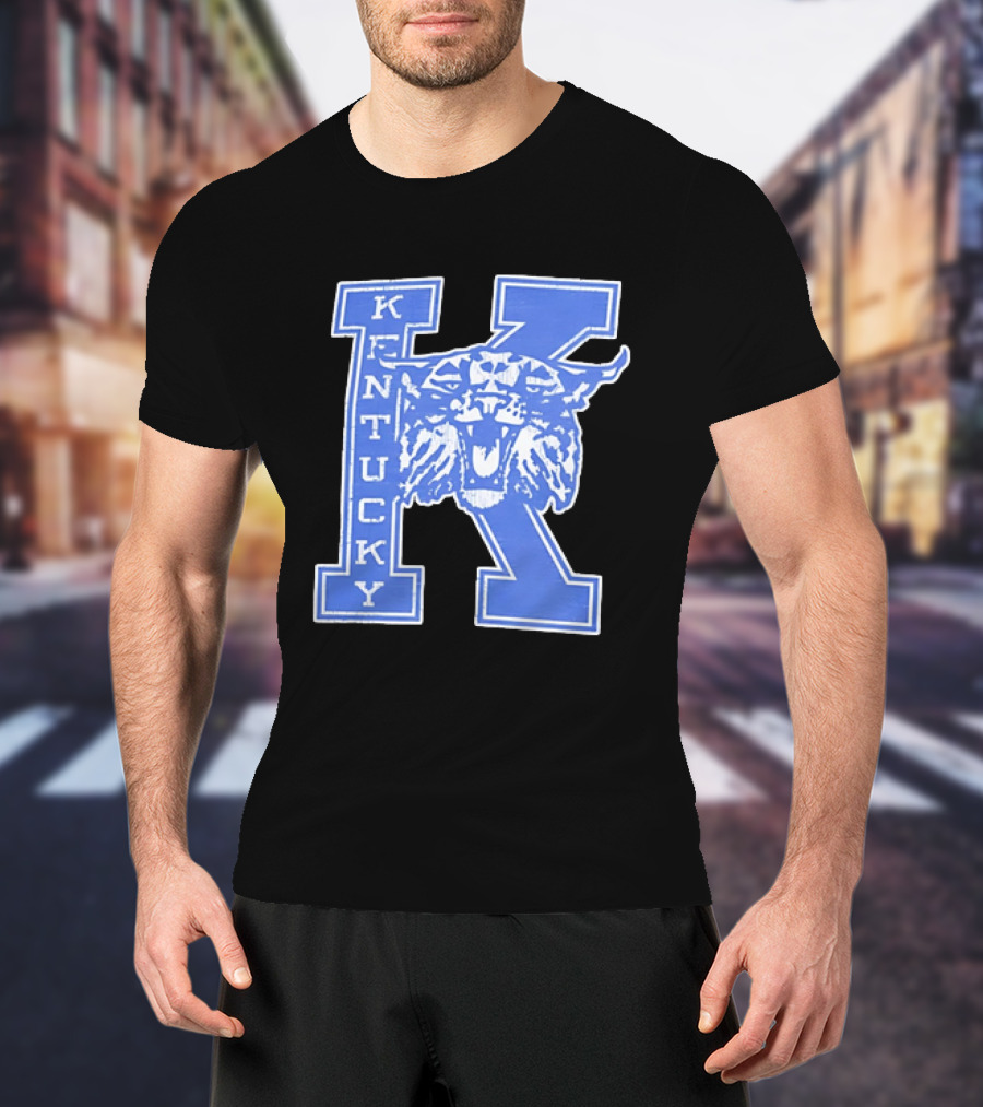 Kentucky Wildcats NCAA Distressed Block Letter K Wildcats Head T-Shirt