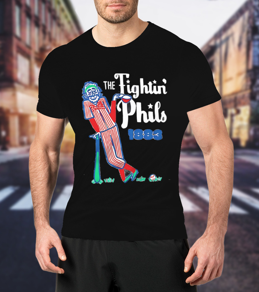 Phillies The Fightin' Phils 1883 Vintage Baseball Character With Bat And Ball T-Shirt