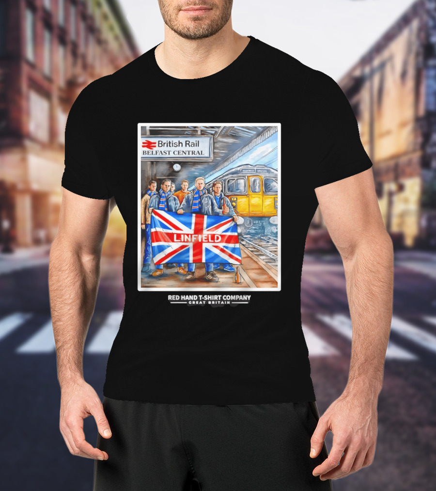 British Rail Belfast Central Linfield UK Flag T-Shirt