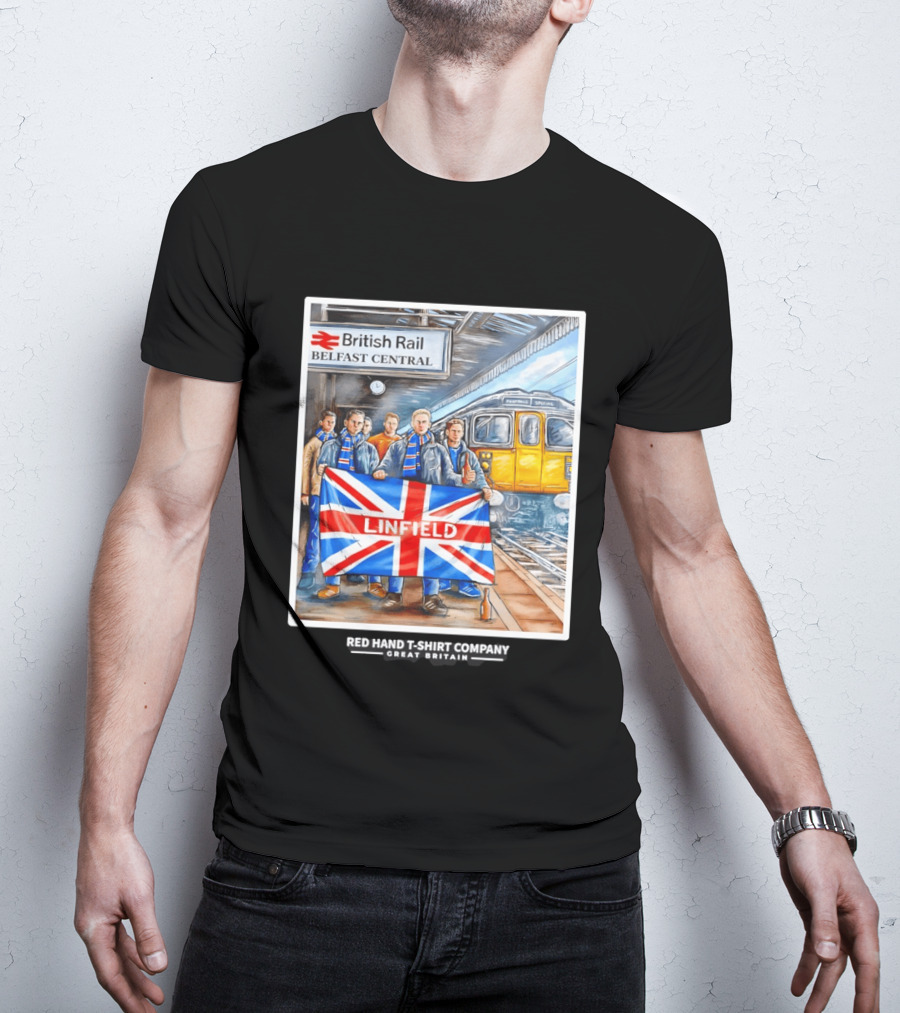 British Rail Belfast Central Linfield UK Flag T-Shirt