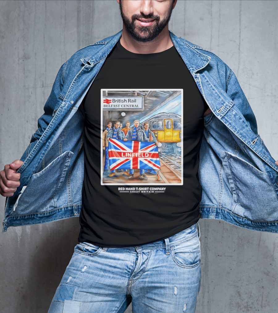 British Rail Belfast Central Linfield UK Flag T-Shirt