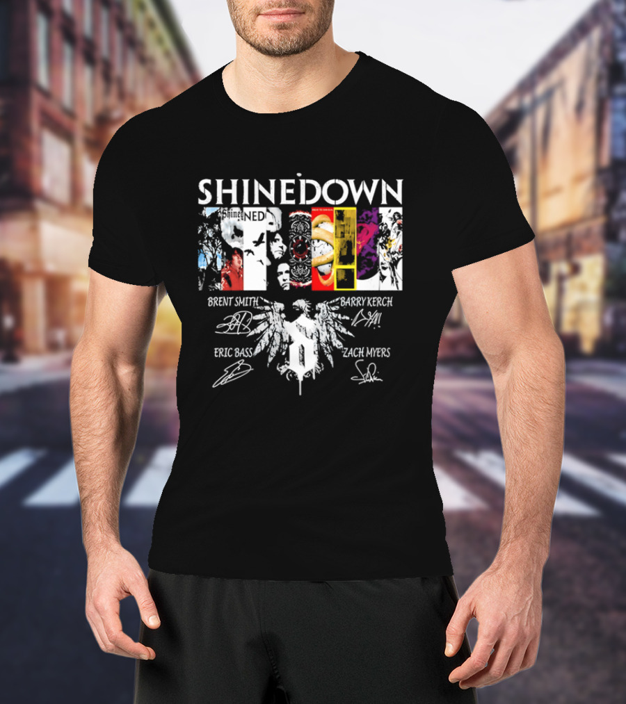 Shinedown Band Collage Brent Smith Barry Kerch Zach Myers Eric Bass Signatures T-Shirt
