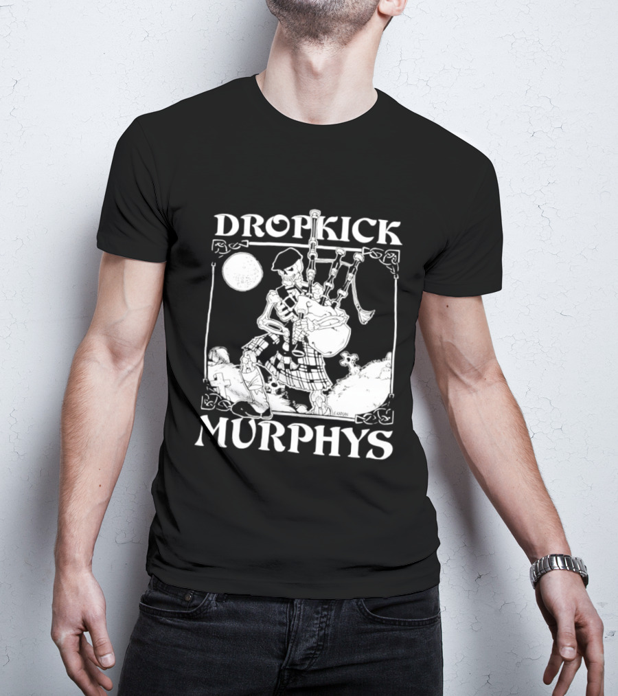 Dropkick Murphys Skelly Piper Bagpipes Moon T-Shirt