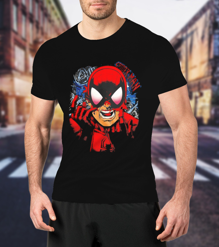 Spider Man Marvel Comics Pulling Off Mask Action T-Shirt