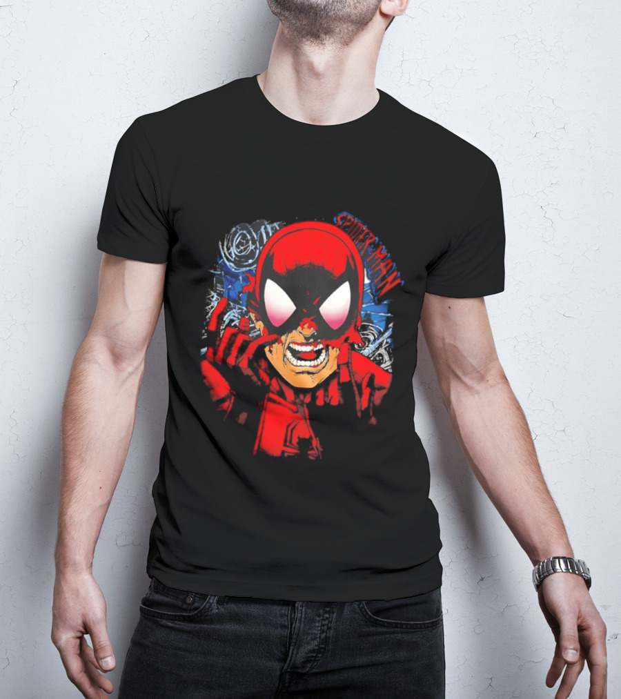 Spider Man Marvel Comics Pulling Off Mask Action T-Shirt