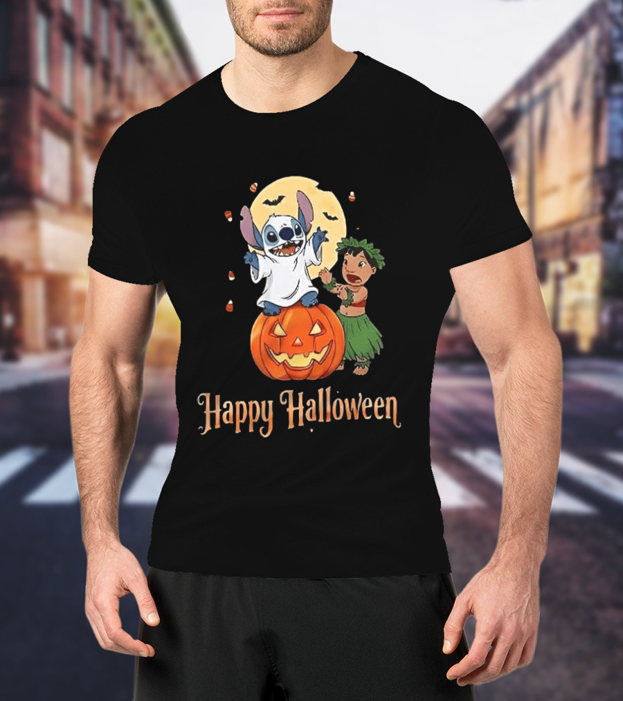 Stitch Halloween Happy Pumpkin Lilo Ghost Costume T-Shirt