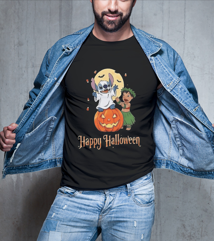 Stitch Halloween Happy Pumpkin Lilo Ghost Costume T-Shirt