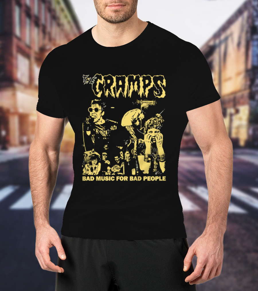 The Cramps Bad Music For Bad People Band Members Collage Yellow Black T-Shirt