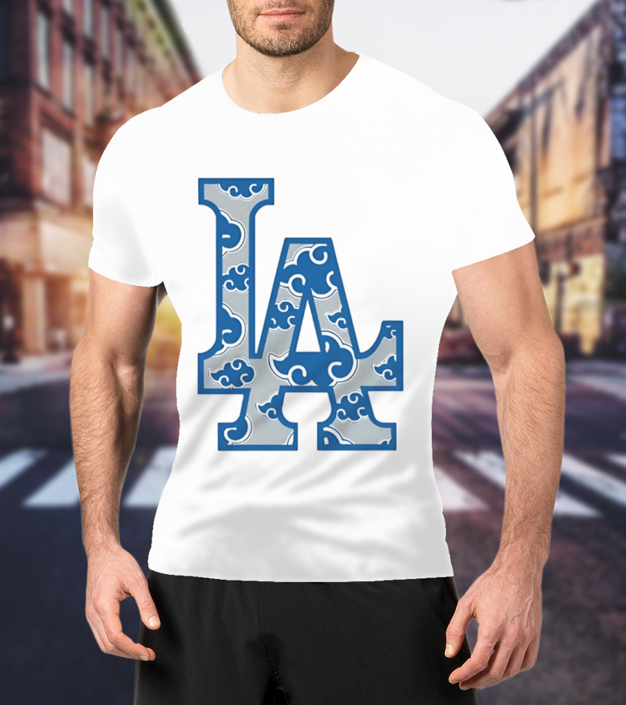 LA Kumo Royal Pattern Clouds Blue Silver T-Shirt