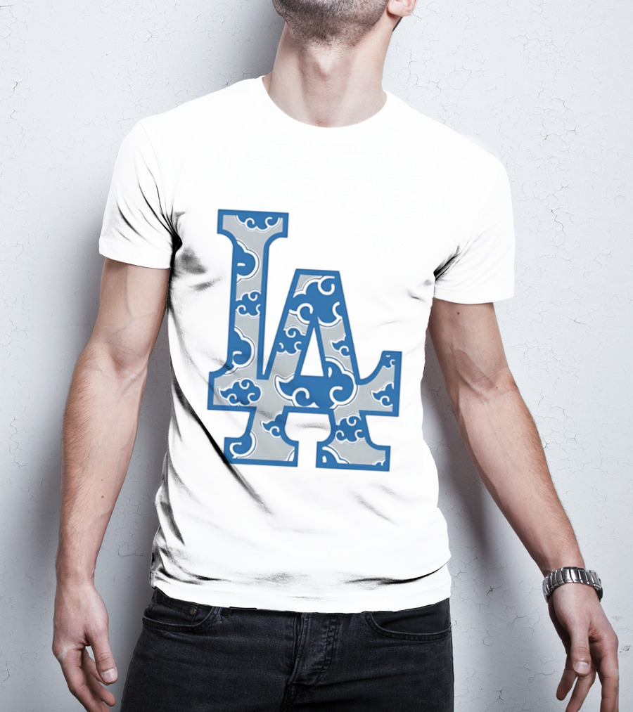 LA Kumo Royal Pattern Clouds Blue Silver T-Shirt