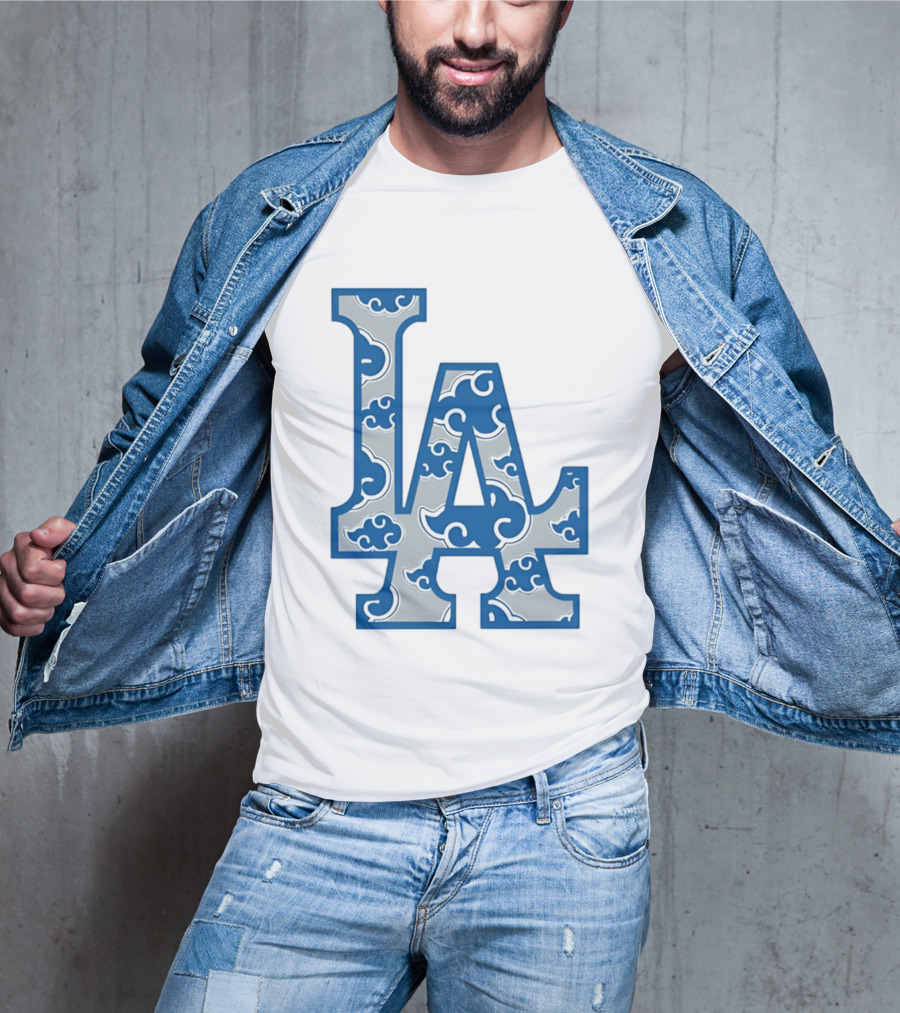 LA Kumo Royal Pattern Clouds Blue Silver T-Shirt