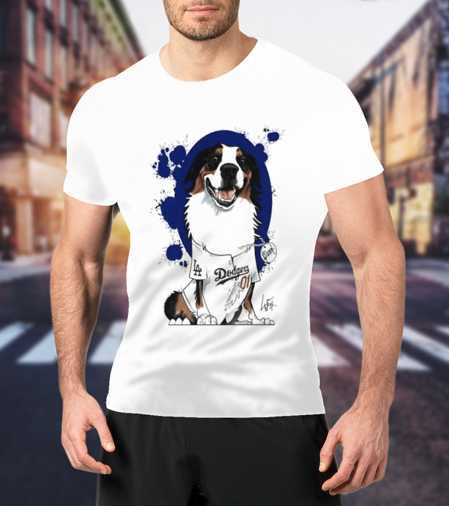 Los Angeles Dodgers MLB Kygo Cartoon Australian Shepherd Dog Paint Splatter T-Shirt