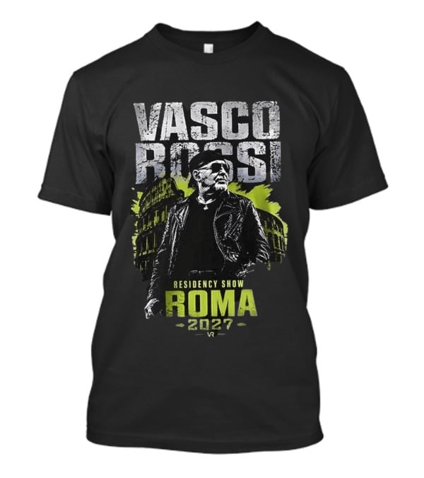 Vasco Rossi Residency Show Roma 2027 Black Leather Jacket Iconic Performance T-Shirt