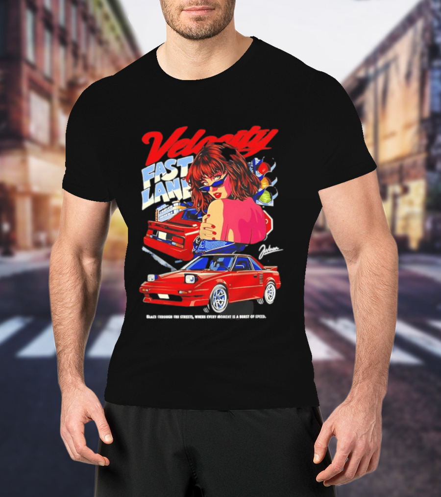 Velocity Fast Lane Blaze Through The Streets Classic Red Cars Retro Vibe T-Shirt