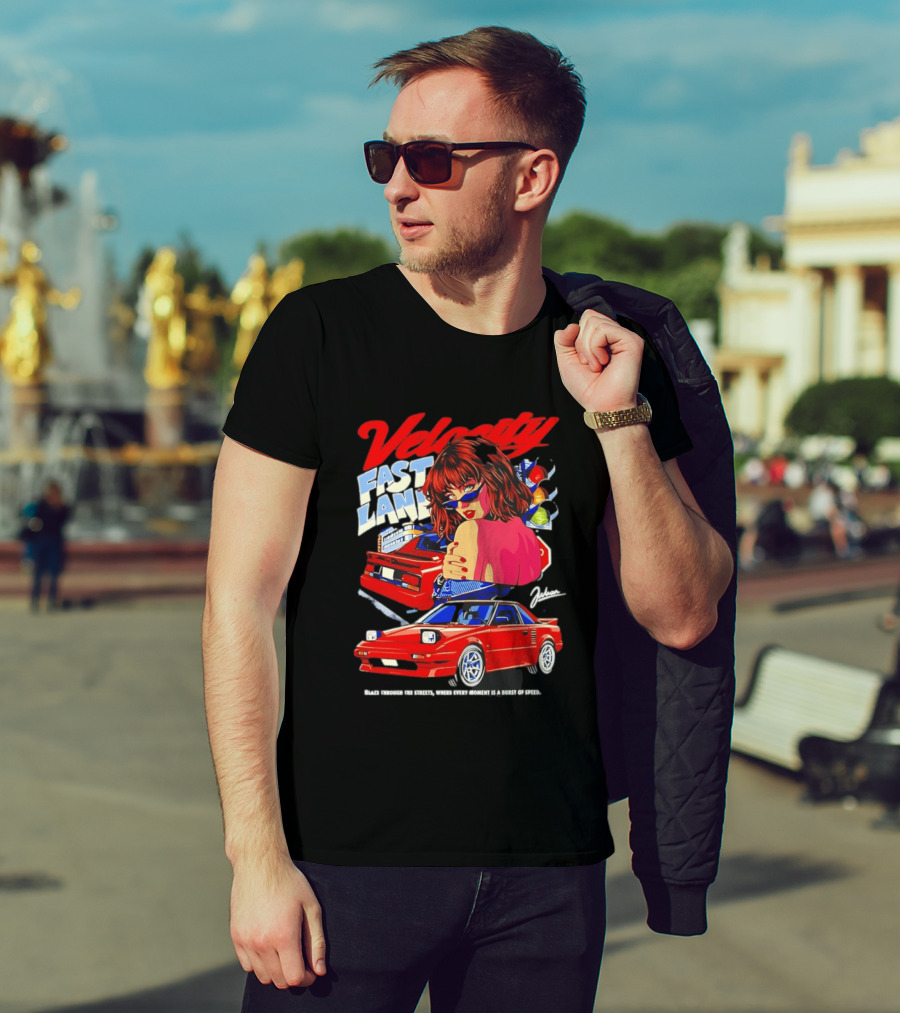Velocity Fast Lane Blaze Through The Streets Classic Red Cars Retro Vibe T-Shirt