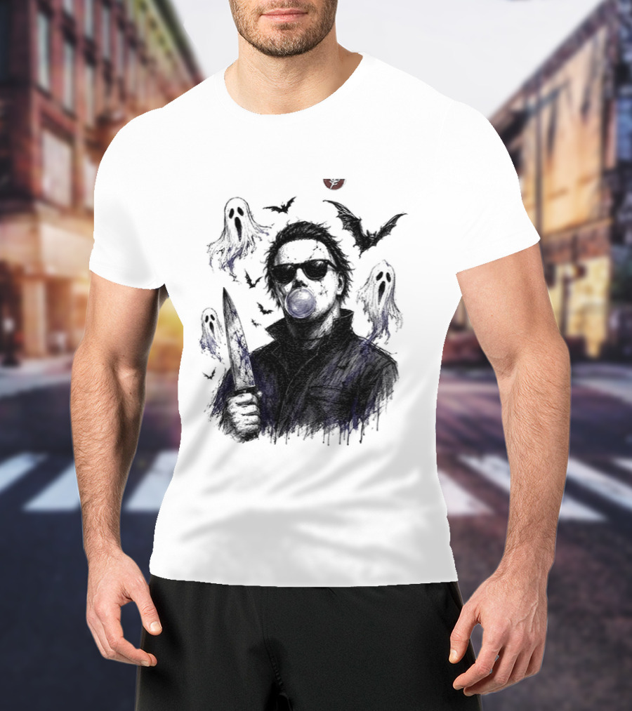 Michael Myers Bubble Gum Slasher Spooky Season Movie Ghosts And Bats T-Shirt
