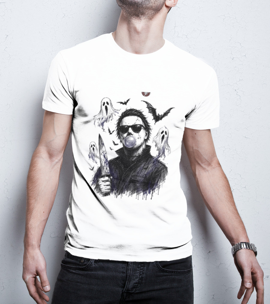 Michael Myers Bubble Gum Slasher Spooky Season Movie Ghosts And Bats T-Shirt