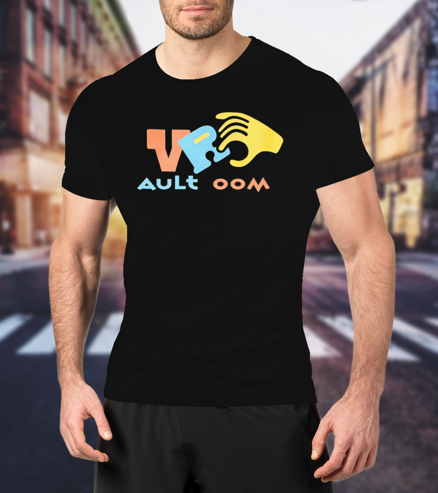 VR Vault Room Yellow Hand Blue Puzzle Piece Cartoon T-Shirt