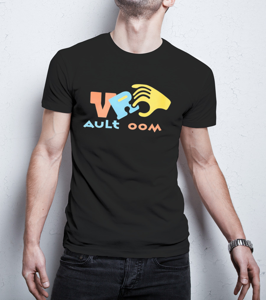 VR Vault Room Yellow Hand Blue Puzzle Piece Cartoon T-Shirt