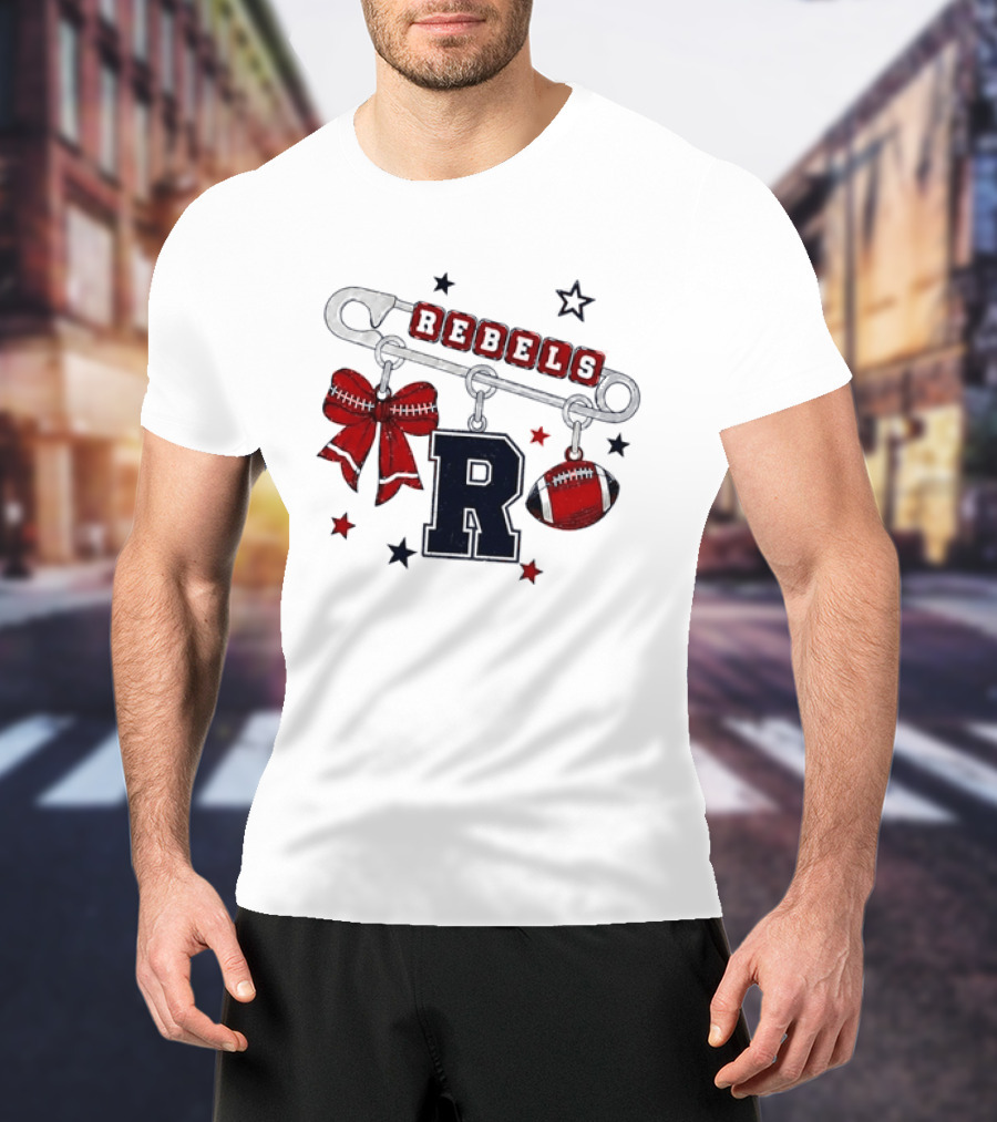 Rebels R Charm Safety Pin Red Bow Football Stars T-Shirt