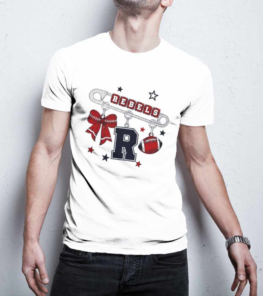 Rebels R Charm Safety Pin Red Bow Football Stars T-Shirt