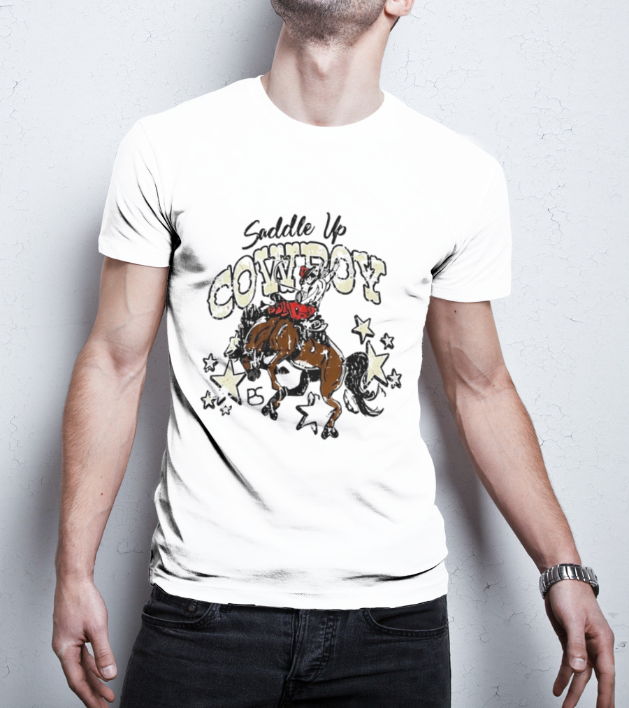 Saddle Up Cowboy Distressed Bucking Bronco Horse Rodeo Stars Bs T-Shirt