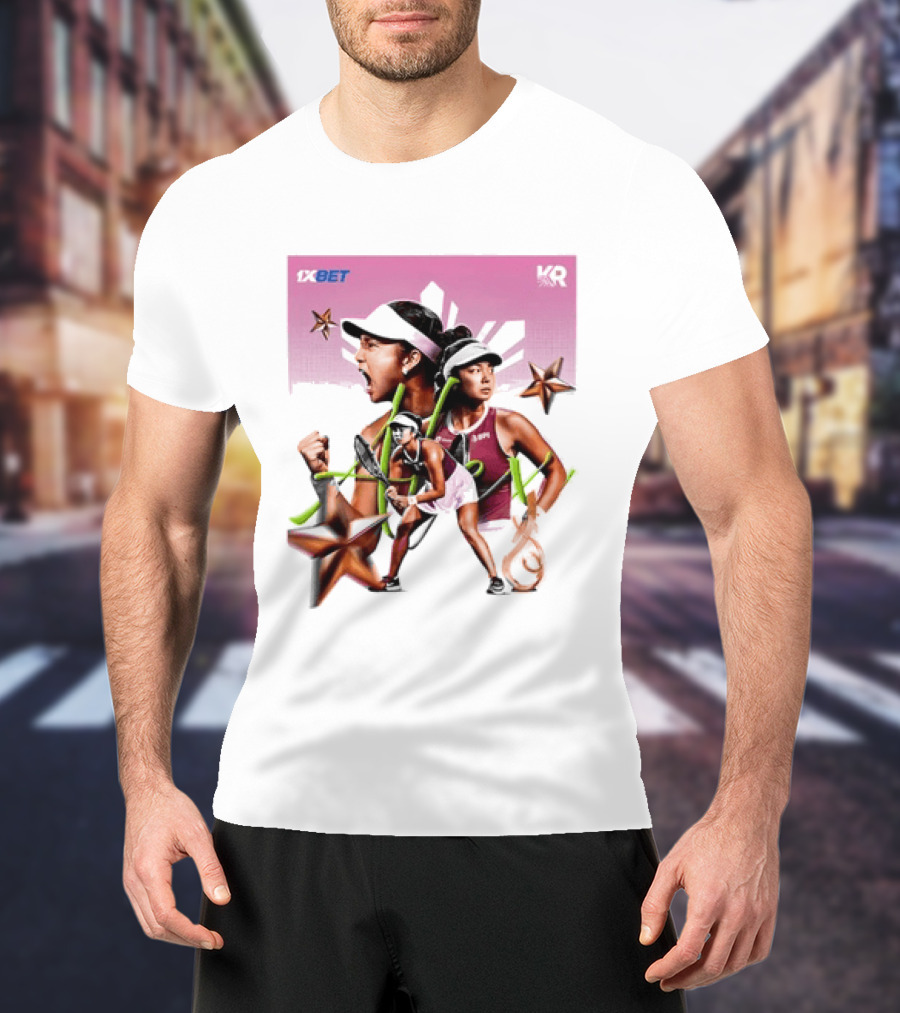 Alex Eala 1XBET Tennis Player Collage Gold Stars Pink T-Shirt