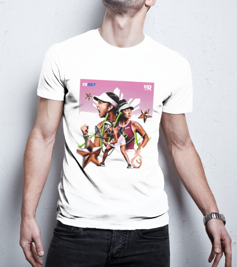 Alex Eala 1XBET Tennis Player Collage Gold Stars Pink T-Shirt