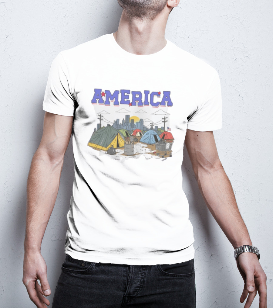 America Cityscape Homeless Encampment T-Shirt