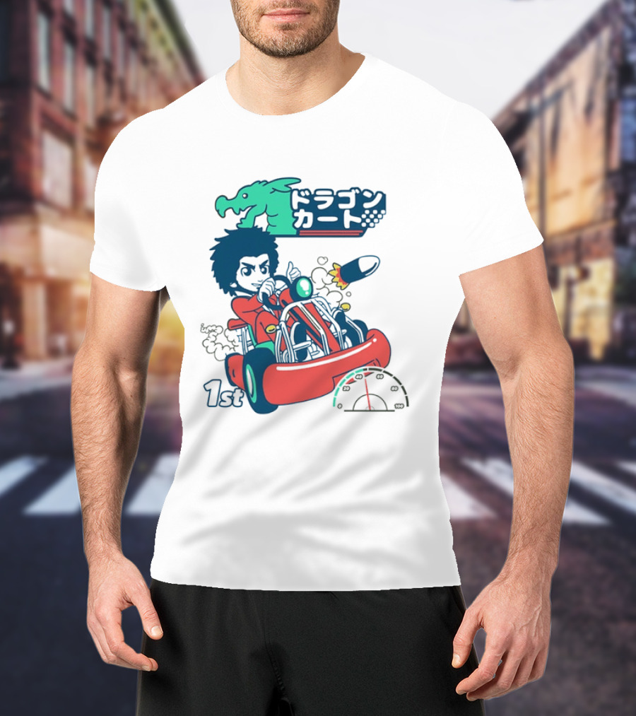 Dragon Kart Japanese Afro Racer 1st Place Red Vehicle Rocket Gauge T-Shirt