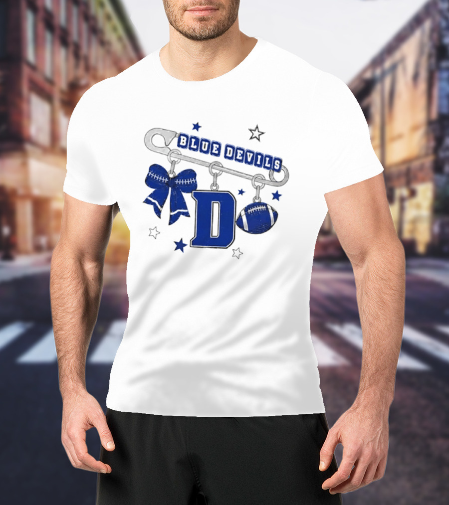 Duke Blue Devils Football Safety Pin Charms Bow Stars T-Shirt