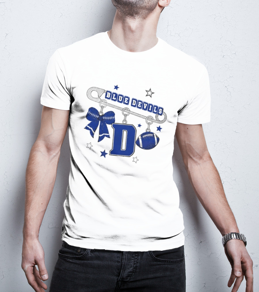 Duke Blue Devils Football Safety Pin Charms Bow Stars T-Shirt