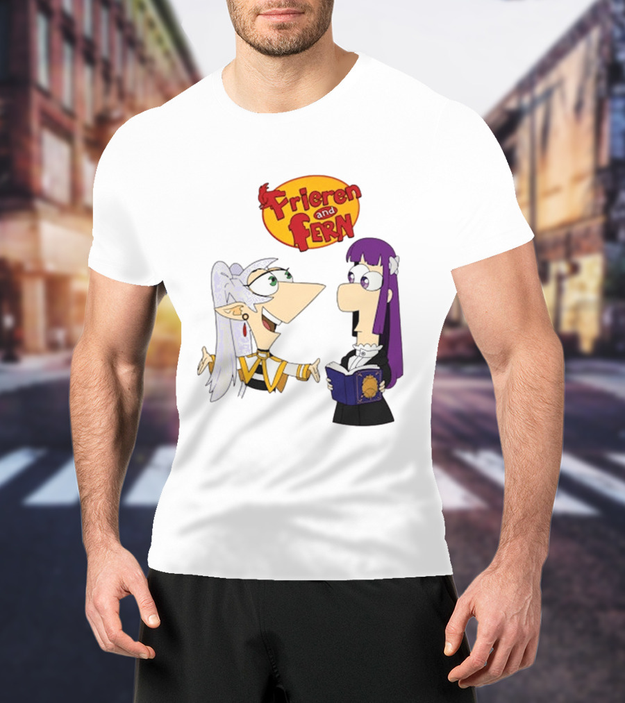 Frieren And Fern Animated Characters With Book And Unique Cartoon T-Shirt