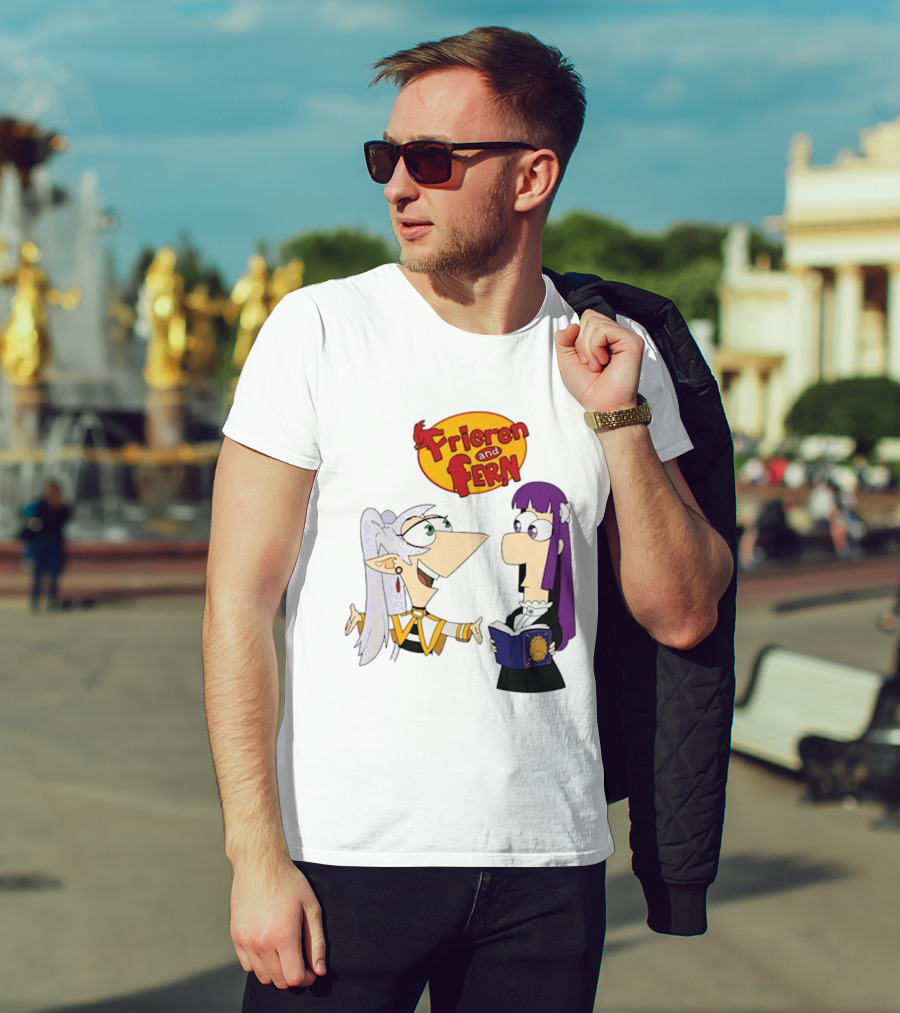 Frieren And Fern Animated Characters With Book And Unique Cartoon T-Shirt