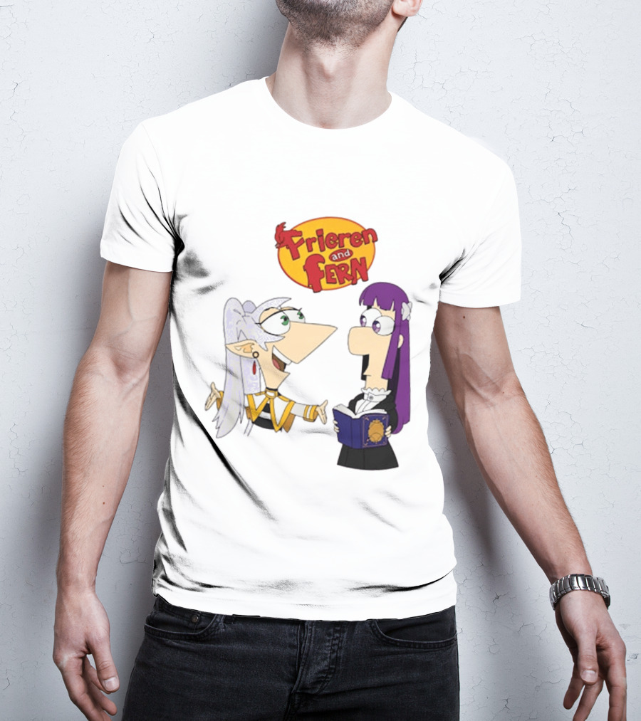 Frieren And Fern Animated Characters With Book And Unique Cartoon T-Shirt