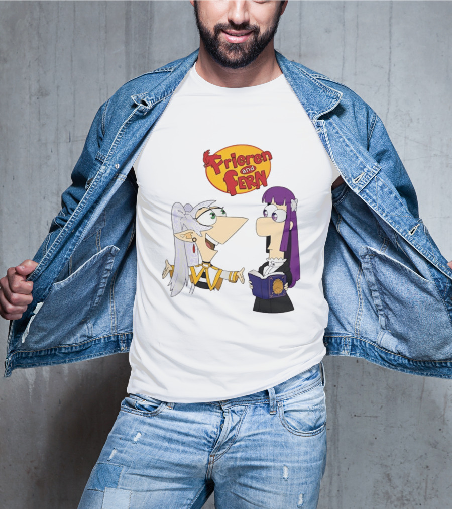Frieren And Fern Animated Characters With Book And Unique Cartoon T-Shirt