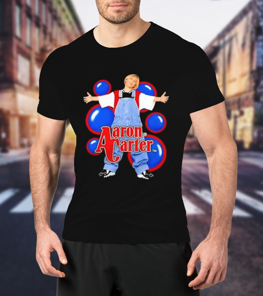 Aaron Carter Denim Overalls Bubbles Photo Bootleg T-Shirt