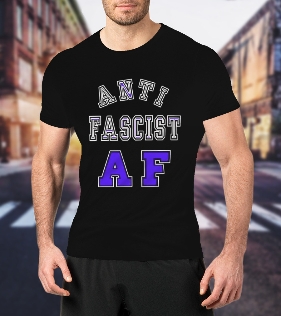 ANTI FASCIST AF Purple White Varsity Block стиль T-Shirt