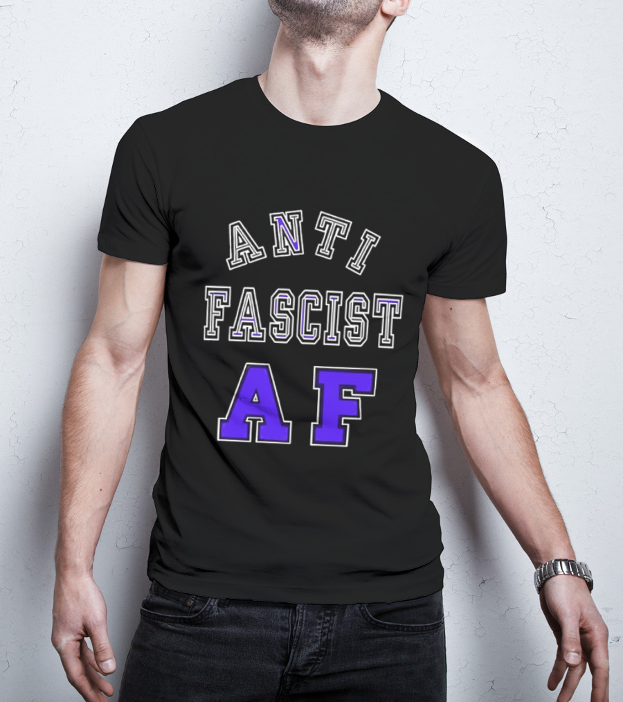 ANTI FASCIST AF Purple White Varsity Block стиль T-Shirt
