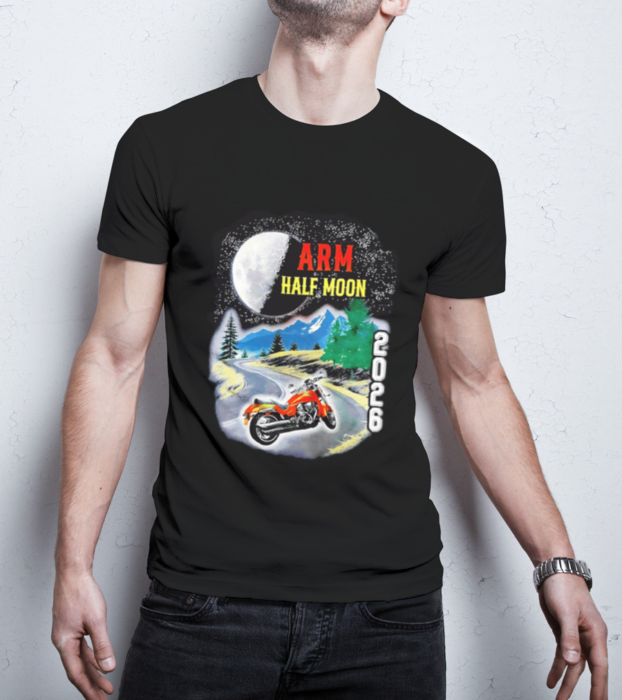 Arm Half Moon 2026 Orange Motorcycle Winding Mountain Road Night Sky T-Shirt