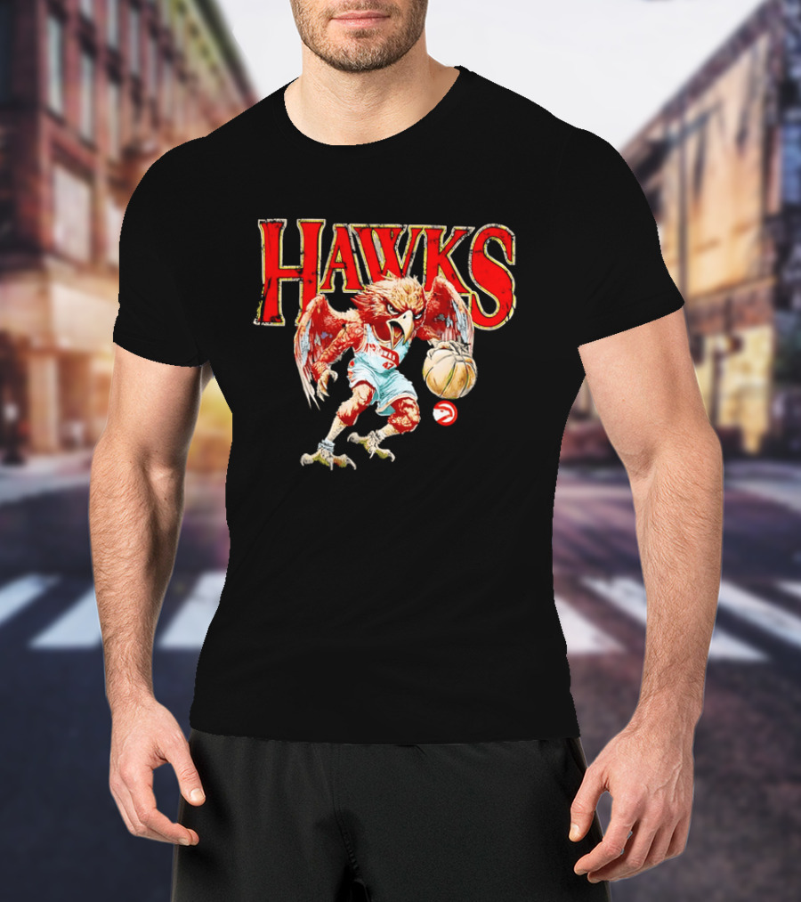 Atlanta Hawks Fierce Dribbling Cartoon Bird In NBA Jersey T-Shirt
