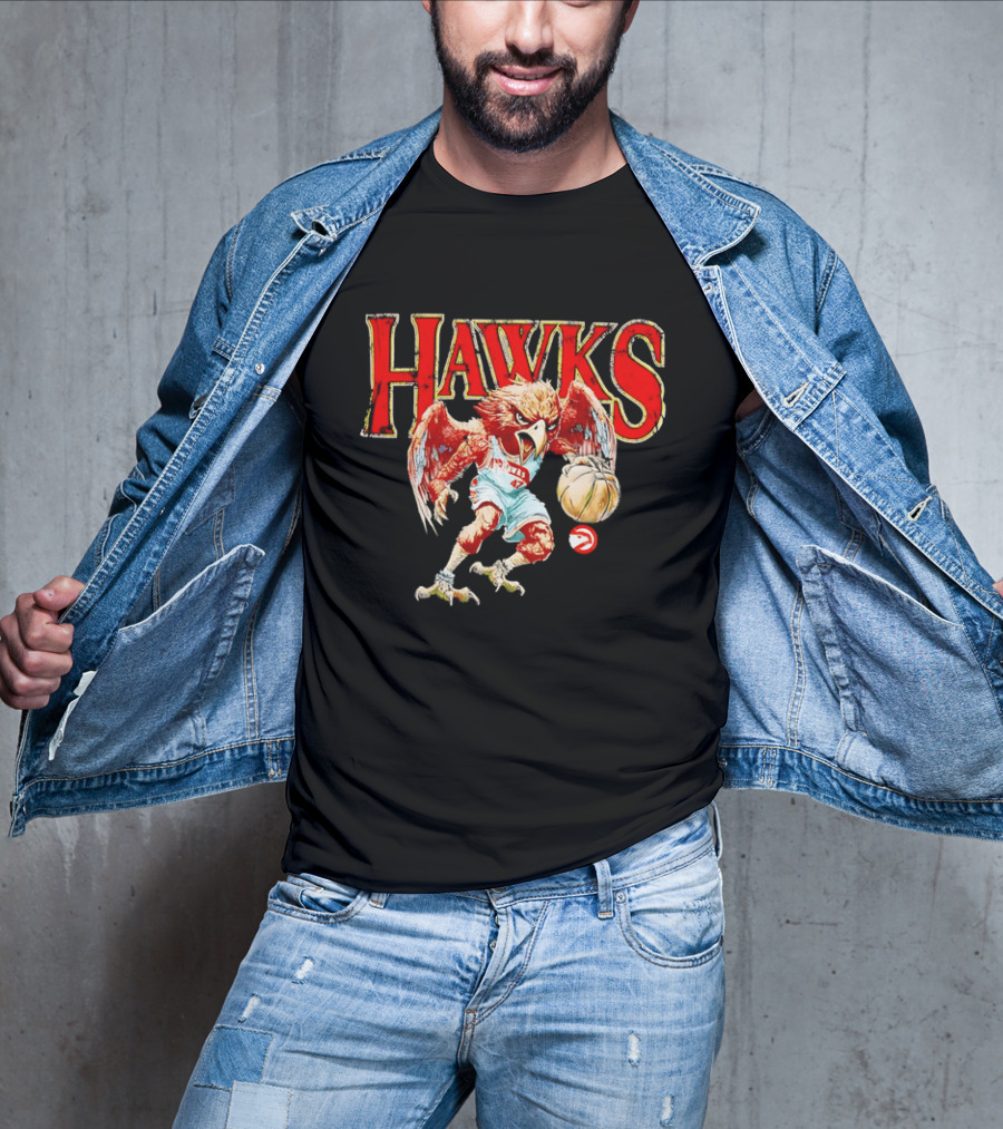 Atlanta Hawks Fierce Dribbling Cartoon Bird In NBA Jersey T-Shirt