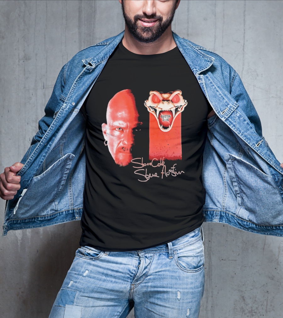 Austin 3 16 Stone Cold Steve Red Rattlesnake Head Signature T-Shirt