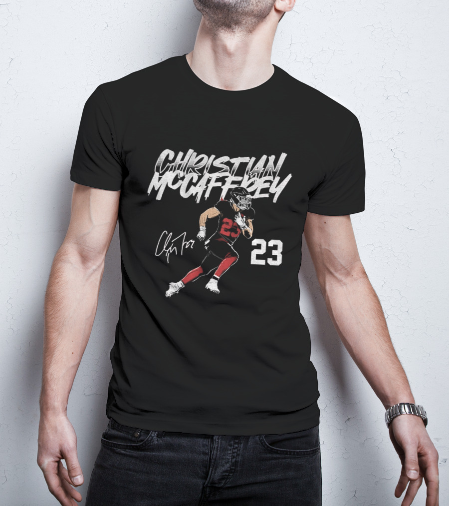 Christian McCaffrey San Francisco 49ers NFLPA 23 Signature Football Player T-Shirt