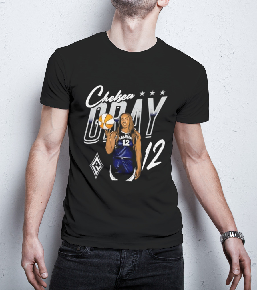 Las Vegas Aces Chelsea Gray Holding Basketball 12 Distressed T-Shirt