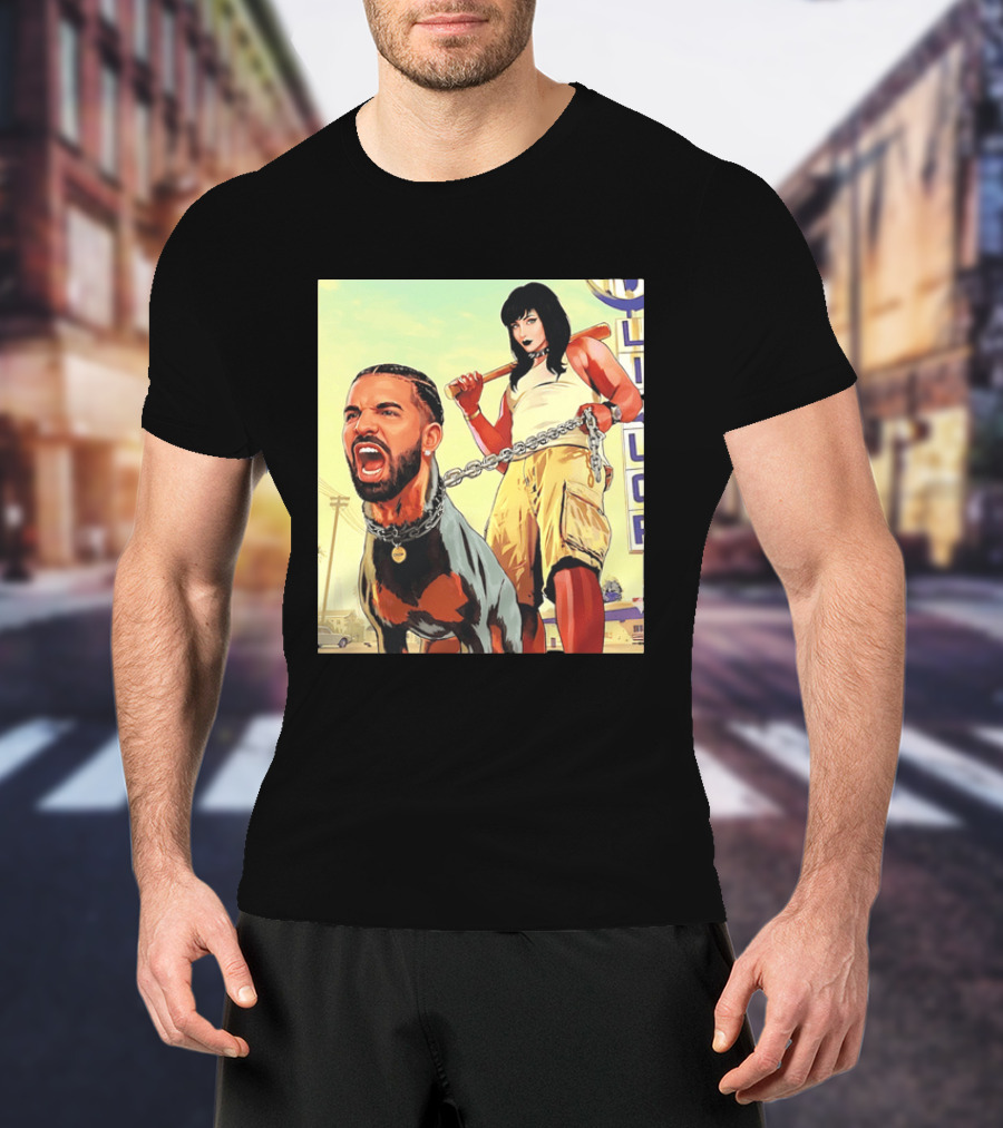 Drake Dog Head Chained To Goth Girl Art Cartoon T-Shirt