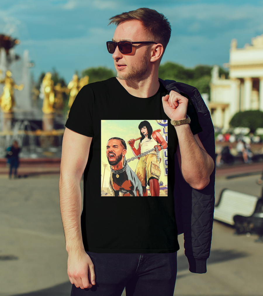 Drake Dog Head Chained To Goth Girl Art Cartoon T-Shirt