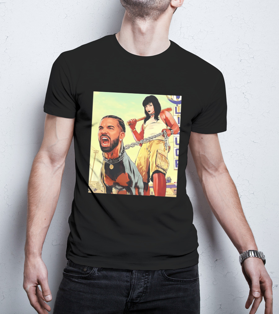Drake Dog Head Chained To Goth Girl Art Cartoon T-Shirt