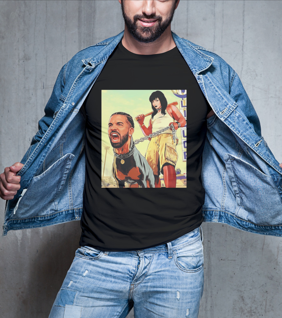 Drake Dog Head Chained To Goth Girl Art Cartoon T-Shirt