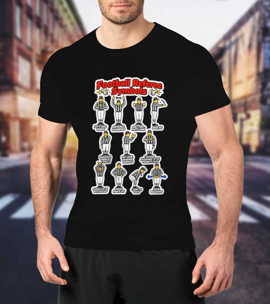 Football Referee Symbols Cartoon Referees Making Hand Signals T-Shirt